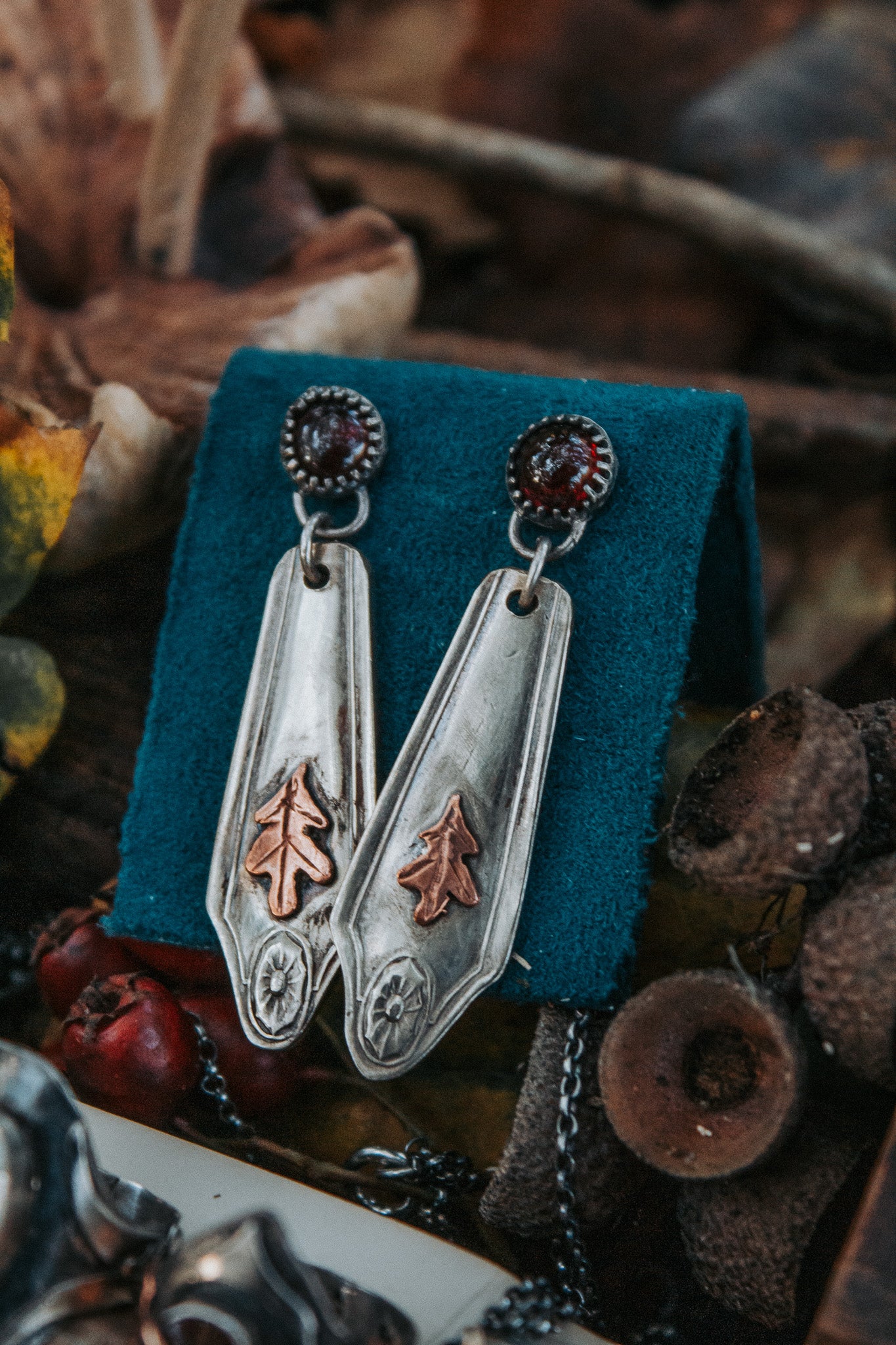 Garnet Spoon Earrings